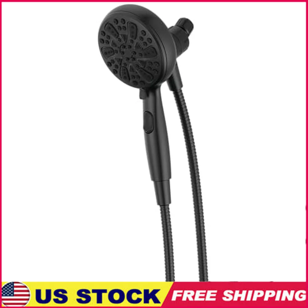 Matte Black Handheld Showerhead with Magnet Docking 6 Spray Settings Easy to Clean WaterSense Labeled Modern Round Shape ABS