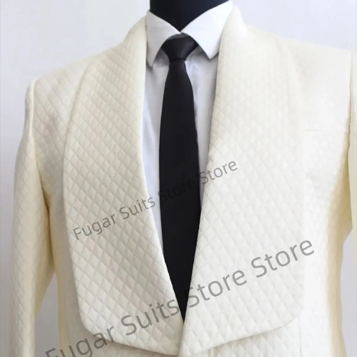 

Luxuly Beige Waffle Fabric Wedding Suits For Men Slim Fit Formal Groom Tuxedos 2 Pieces Sets Fashion Male Blazer Costume Homme