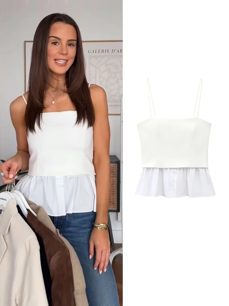 

Summer Women Patchwork Strap Tops Sexy Club Chic Casual Tops Side Zipper Backless Sleeveless Vest Fashion Camis Tops