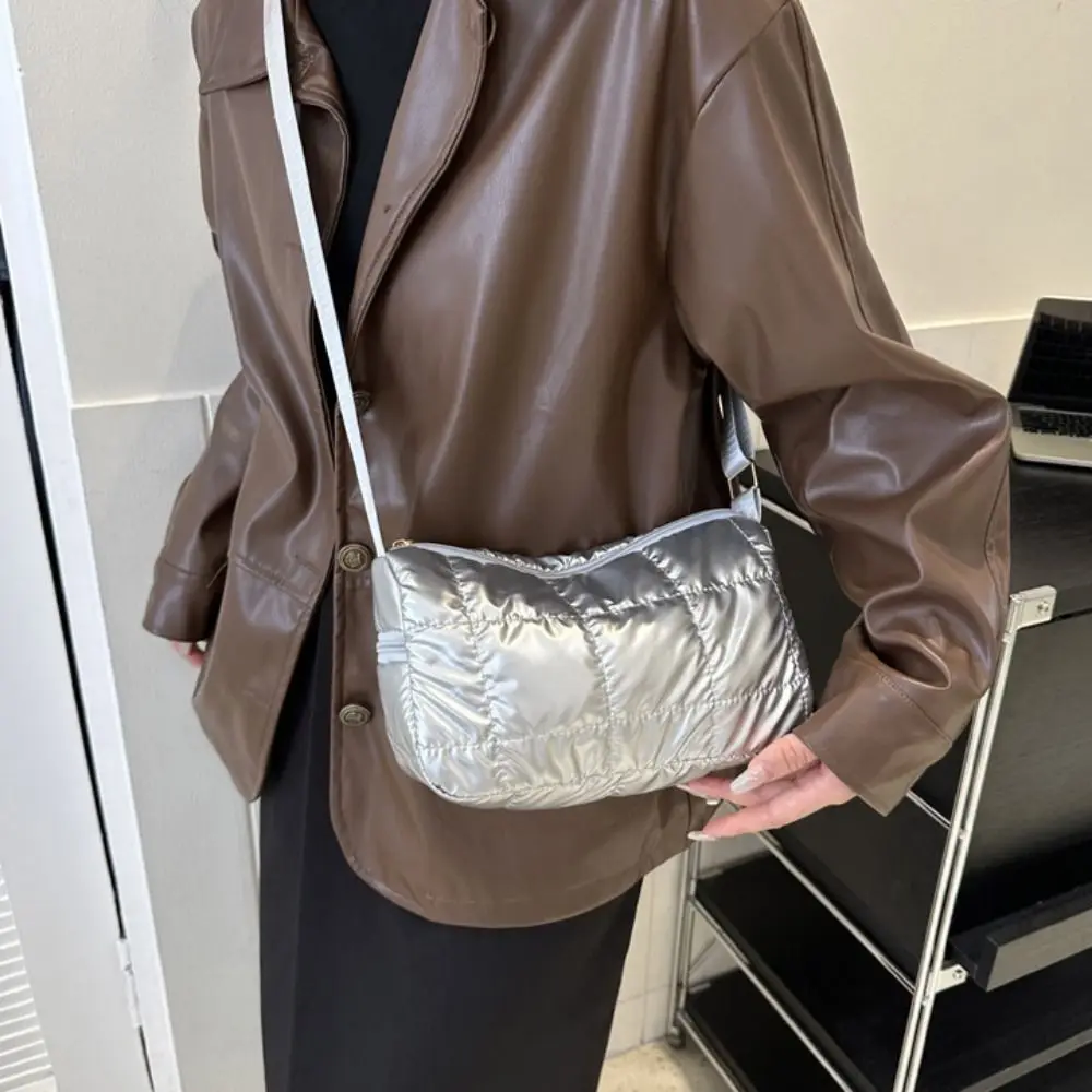 Lattice Space Cotton Crossbody Bag Korean Style Pleated Quilted Shoulder Bag Lightweight Oxford Padded Crossbody Bag Daily