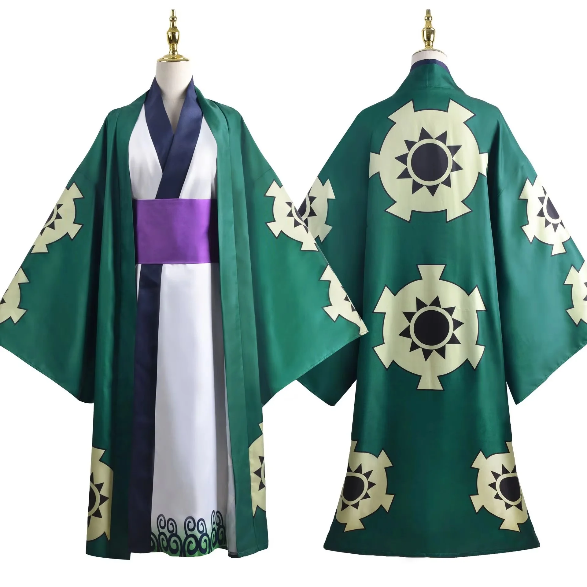 Green Roronoa Zoro Kimono Cosplay Anime Costume Uniform for Halloween Adult Suit Lining Wig Outerwear Girdle Disfraz Halloween image 2