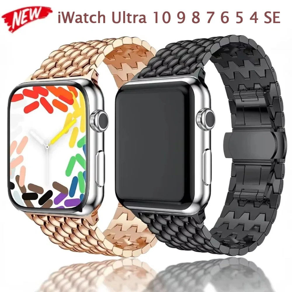 

Stainless Steel Strap for Apple Watch Band 46mm 45mm 41mm 44mm 40mm 42 38mm 49mm Metal bands iWatch Series Ultra 10 9 8 7 6 5 SE