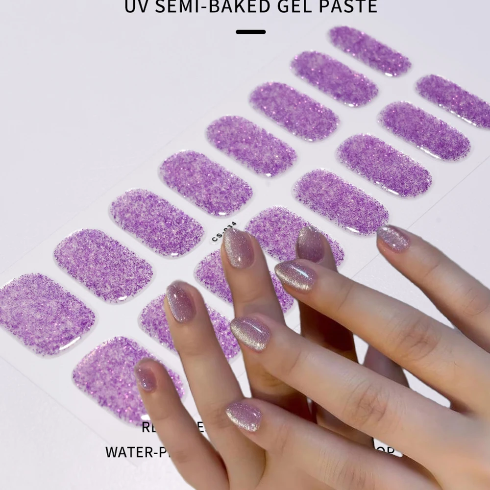 

Glitter Taro Purple UV Gel Nail Sticker 16Tips Semi Cured Gel Wraps Self-Adhesive Smooth Finish Nail Polish Slider for Manicure*