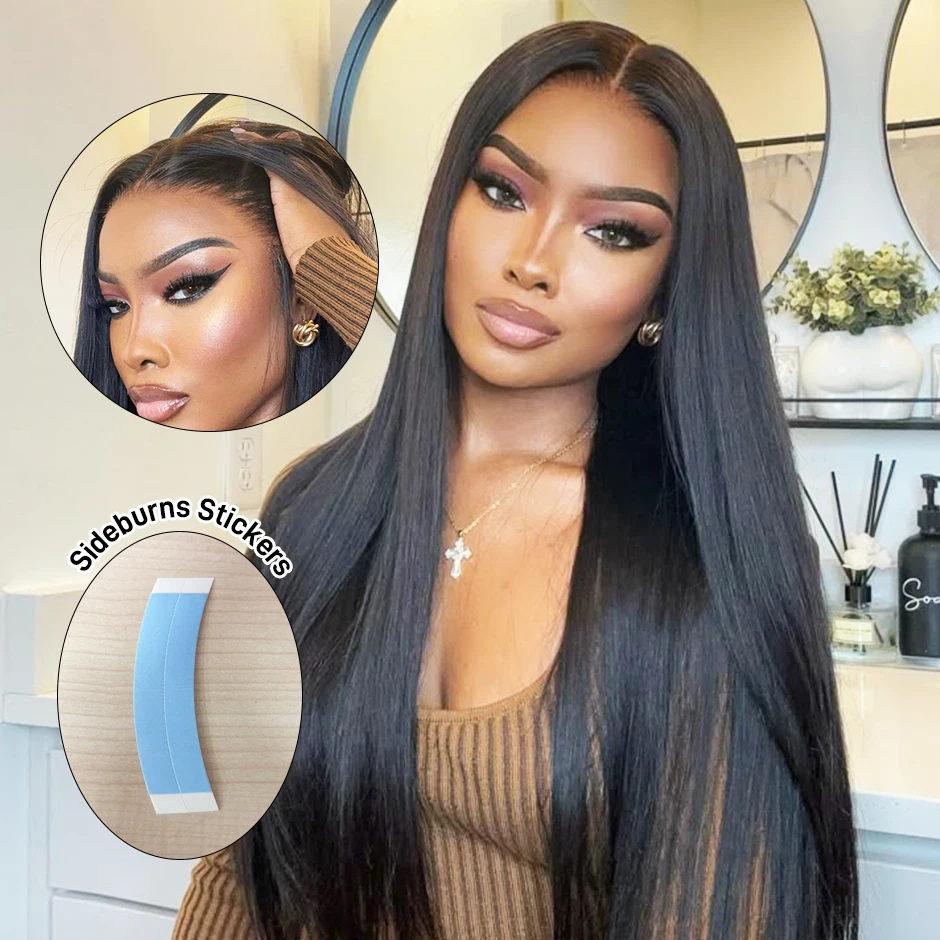 ISEE HAIR Glueless 13x6 HD Straight Full Lace Frontal Human Hair Wigs Pre Cut Pre Plucked Lace Frontal Wigs Invisi Draw Strings