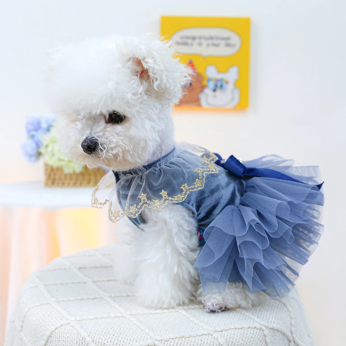 1PC Pet Clothing Spring and Autumn Royal Blue Dress Wedding Princess Dress Suitable for Small and Medium sized Dogs