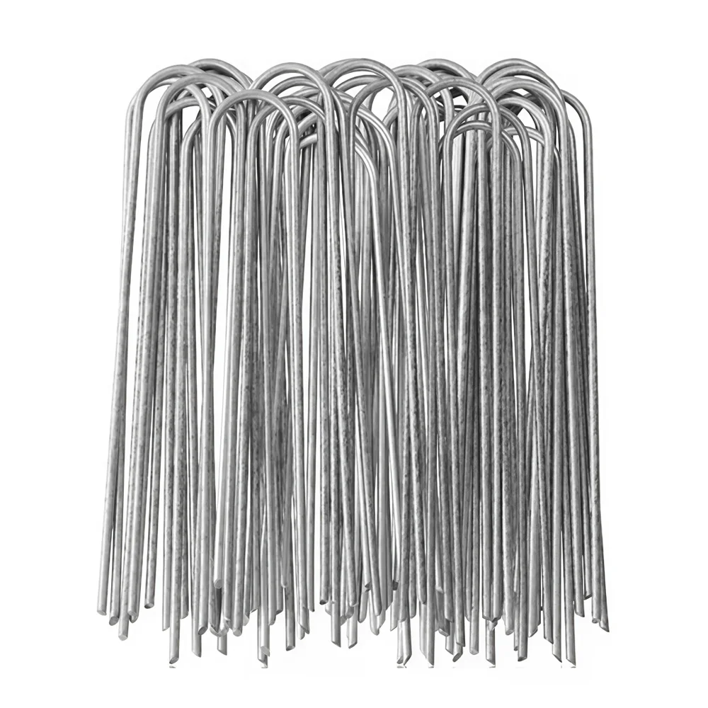 U-type Garden Staples Heavy-duty Fence Tubing Stakes Sod Pins Galvanized Landscape Spike for Holding Lawns Barrier Ground Nail