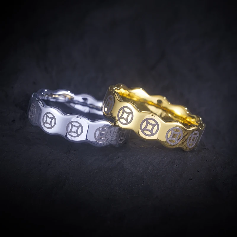 Saya Tungsten Rings For Men Copper Coin Carved Band Sophisticated Unique Design, Fashionable & Trendy, Custom Engraving