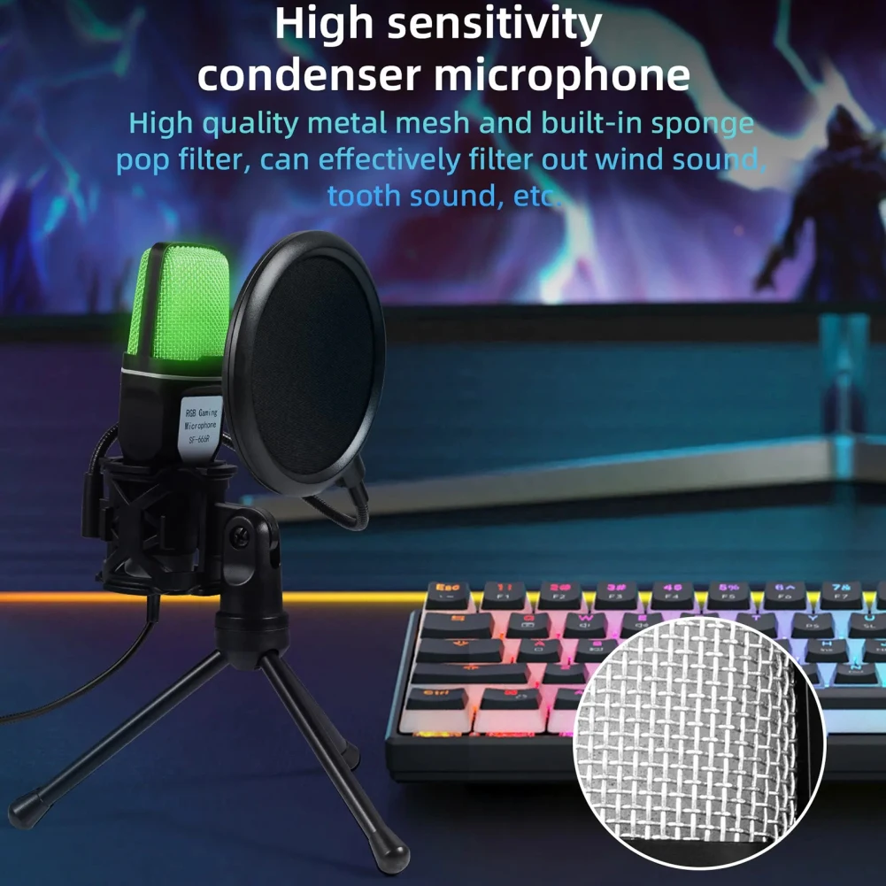 SF666R USB Microphone RGB Microphone Condensador Wire Gaming Mic for Podcast Recording Studio Streaming Laptop Desktop PC