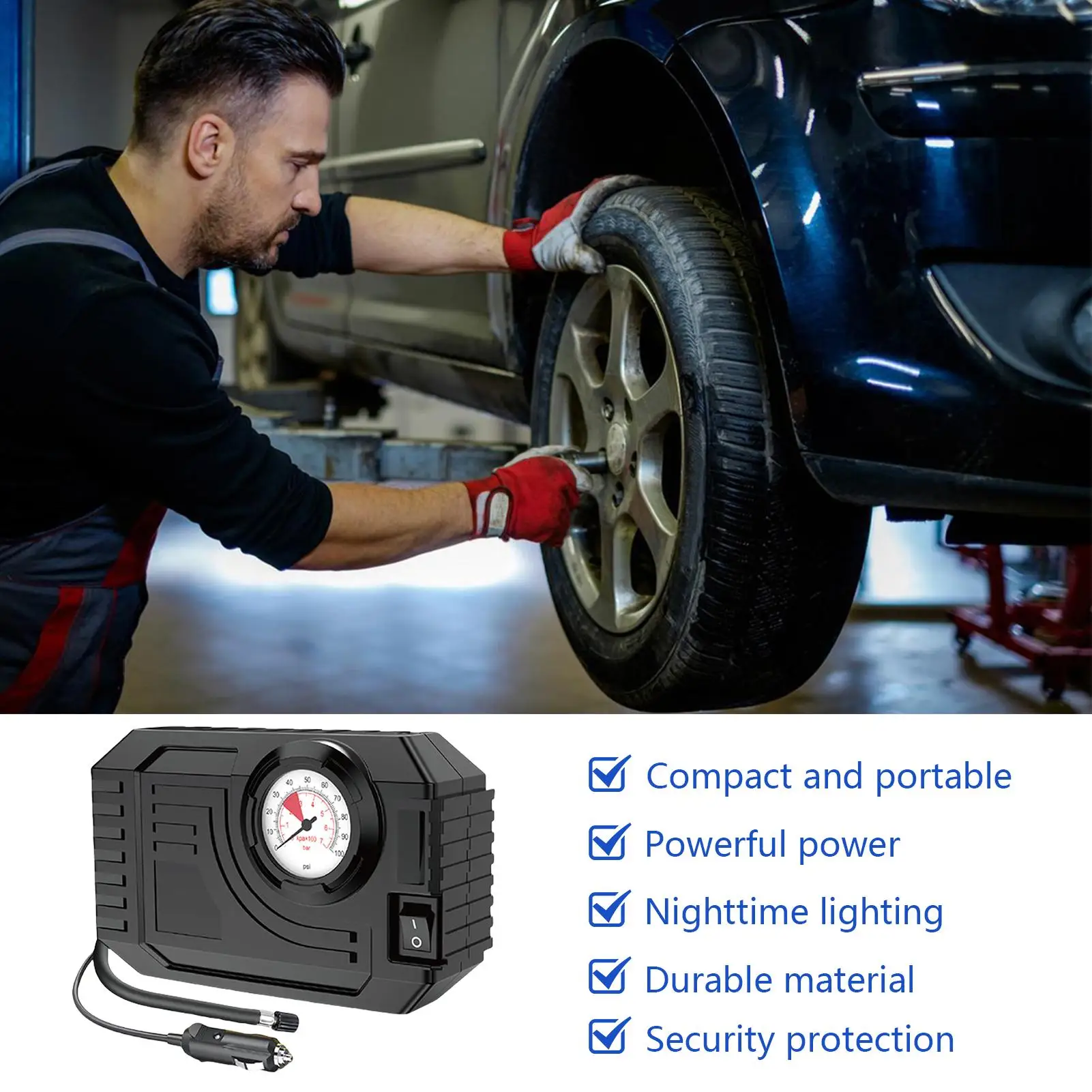 

Car Tire Inflator 150PSI Cordless Tire Air Pump With LED Light Quick Inflation Bike Pump For Motorcycle Mattress Outdoor Camping