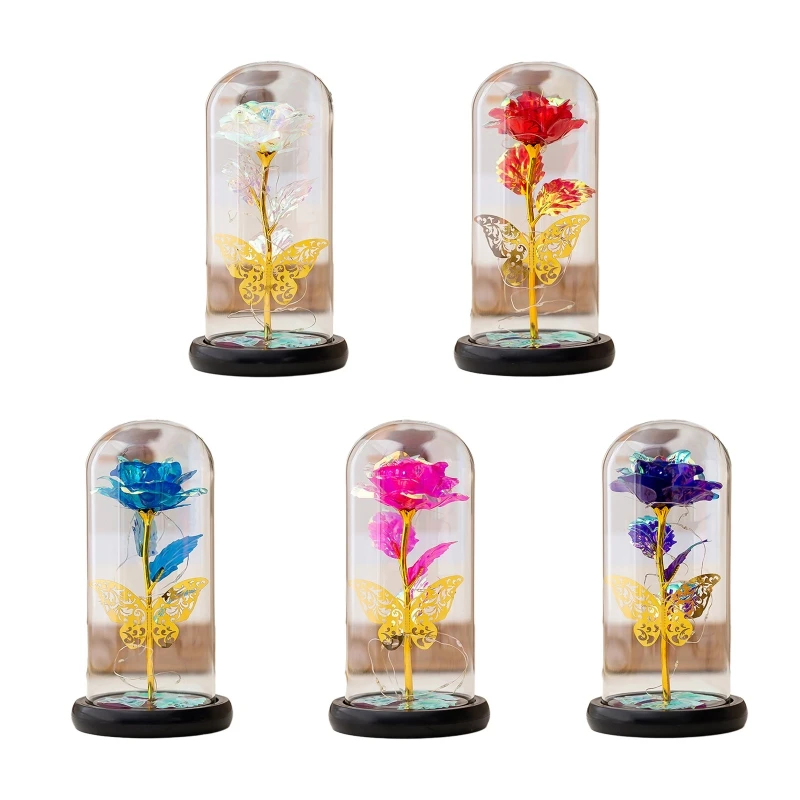 

Forever Flower Gold Foil Rose Flowers in Glass Dome LED Light Valentine's Day