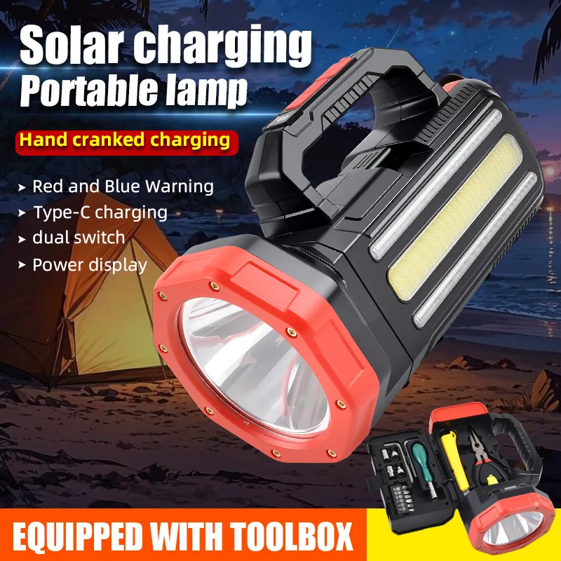 New Super Bright Handheld Flashlight Emergency Work Light Solar Rechargeable Outdoor Camping Lantern USB C Fast Charging
