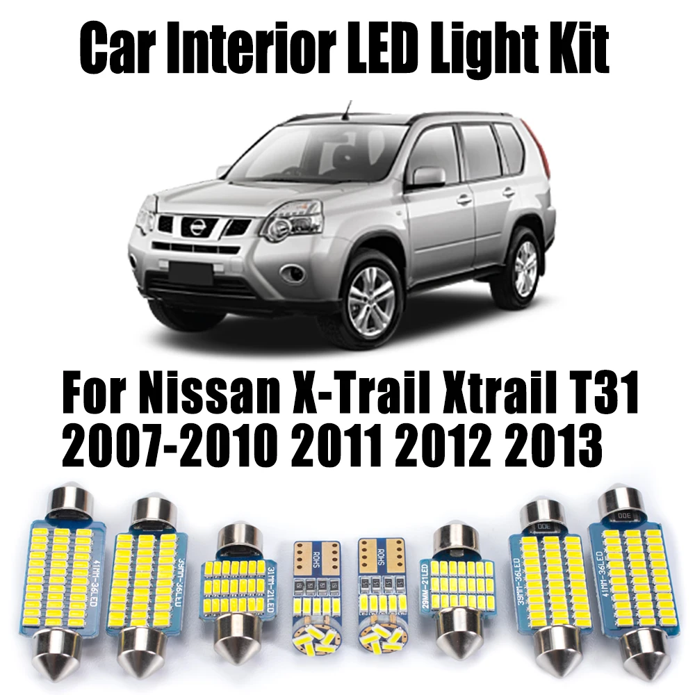 

12 шт. Canbus для Nissan X-Trail Xtrail T31 2007-2010 2011 2012 2013 автомобильные лампы светодиодные внутренние лампы для чтения карт купольный комплект освещения двери багажника