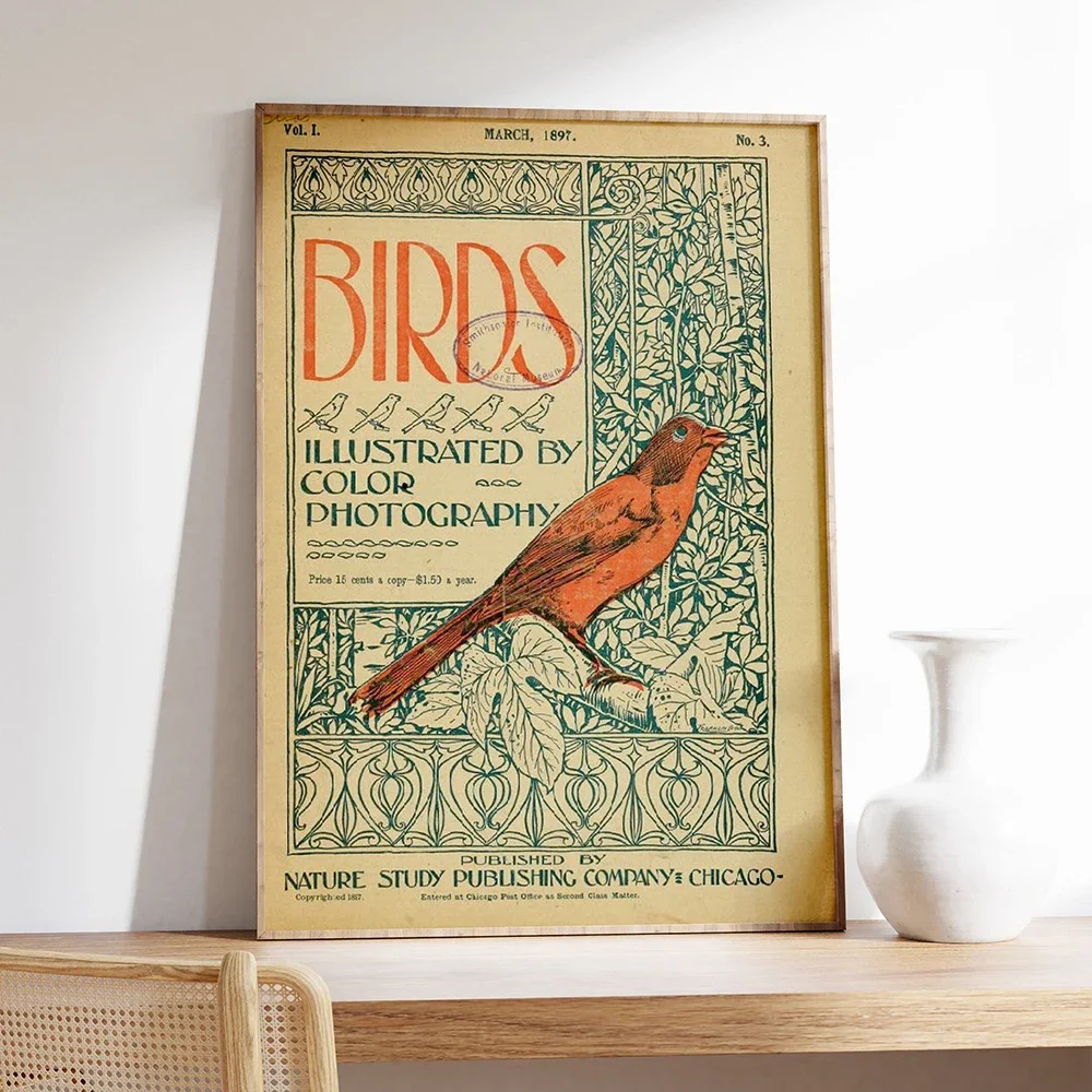 Vintage Bird Art Print Poster Antique Bird Sketch Wall Art Canvas Painitng Vintage Country Bird Neutral Farmhouse Room Decor