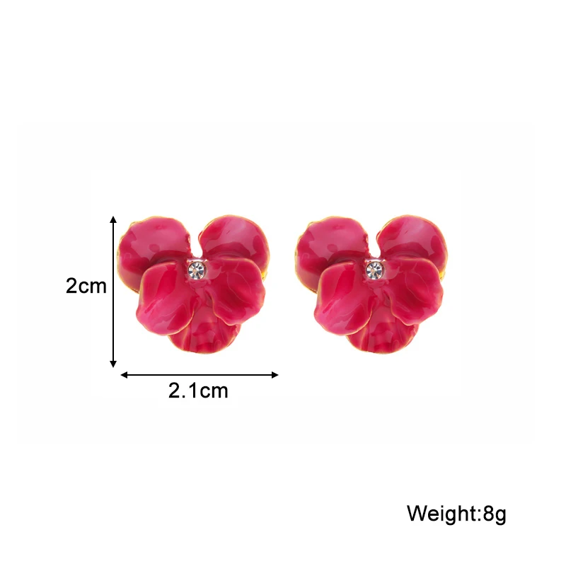 Orecchini a bottone con fiore smaltato blu rosso per le donne cinque petali di cristallo medio coreano moda bella ragazze carine decorazione