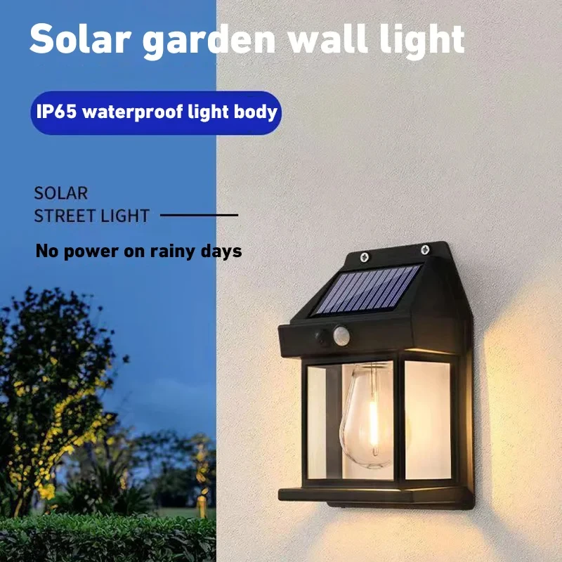 LED Solar Wall Tungsten Lamp Outdoor Waterproof Wireless Motion Sensor Security Light Lantern Night Lamp For Courtyard Garage