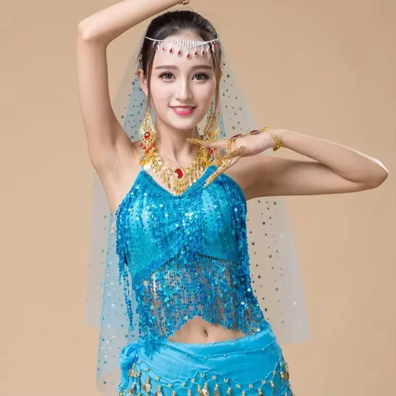 

Sexy Women Belly Dance Costumes Sequin Bra Top Clothes Bras Handmade Sequins Tassel Beads Ladies Fashion Design Clothing