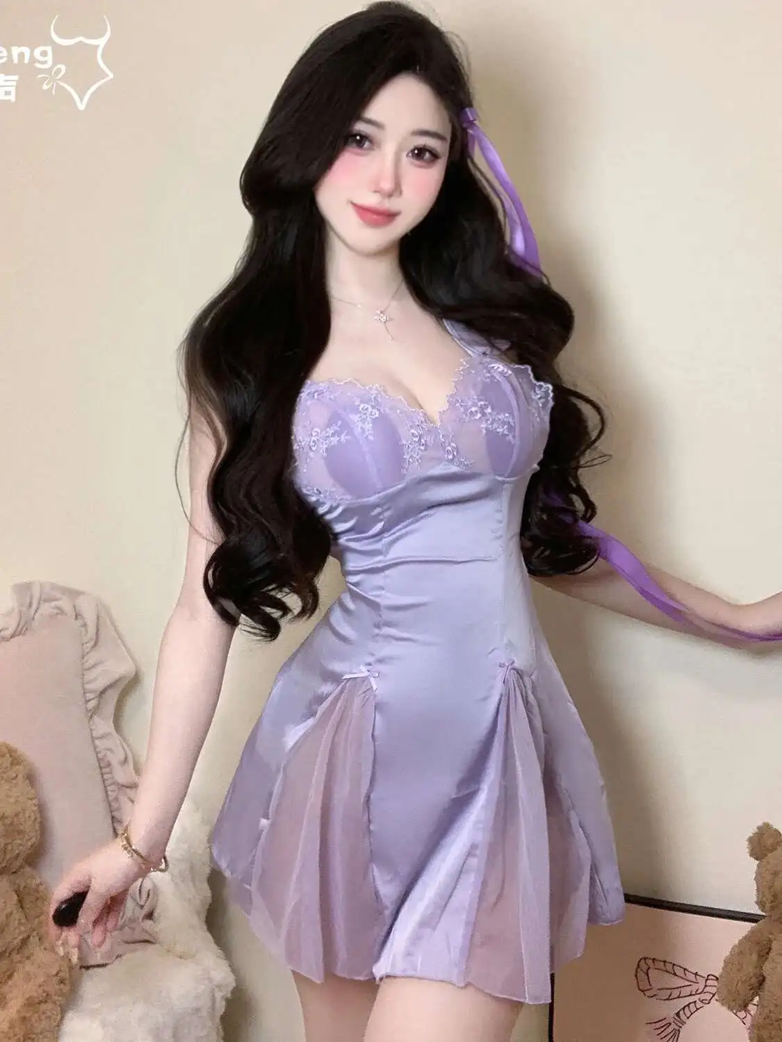 بيجامة مثيرة للنساء رغبة نقية من الدانتيل بحمالات ثوب نوم مثير بيجامات حلوة بلون سادة ملابس منزلية رفيعة فستان أنيق D01U