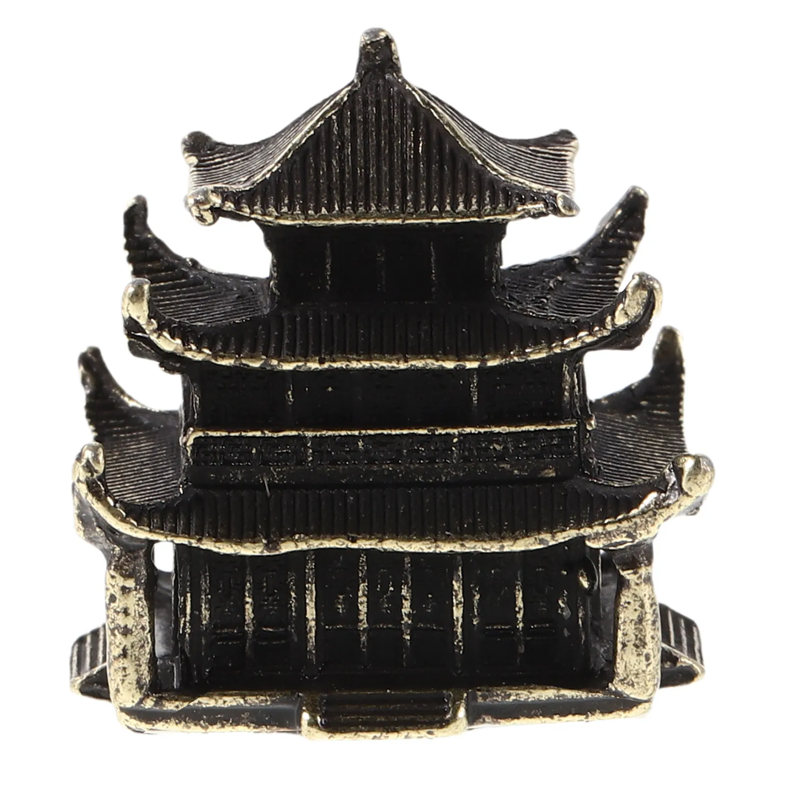 Mini Brass Pagoda Ancient Pavilion Sculpture Japanese Zen Desk Decor Meditation Room Bonsai Fairy Garden Accessory