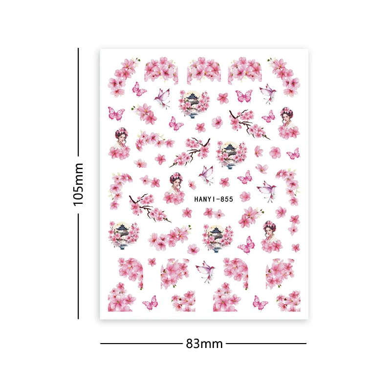 1pc 3D Primavera Estate Decorazione per manicure Fiori di ciliegio Adesivi per nail art Rosa fiori gialli Uccelli Frutta Cursori adesivi