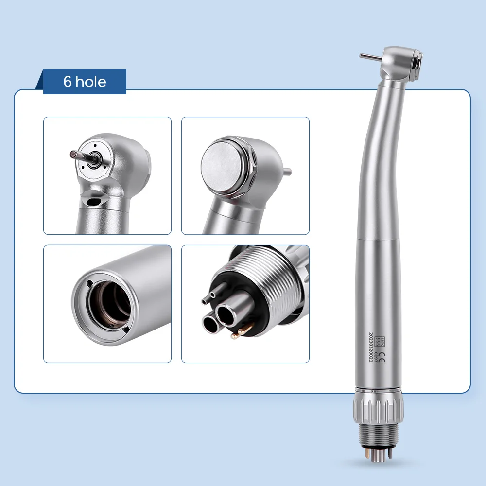 AZDENT Dental LED Fiber Optic High Speed Handpiece Push Button 3 Way Water Spray 4 Holes/6 Holes Quick Coupling Dentistry Tool