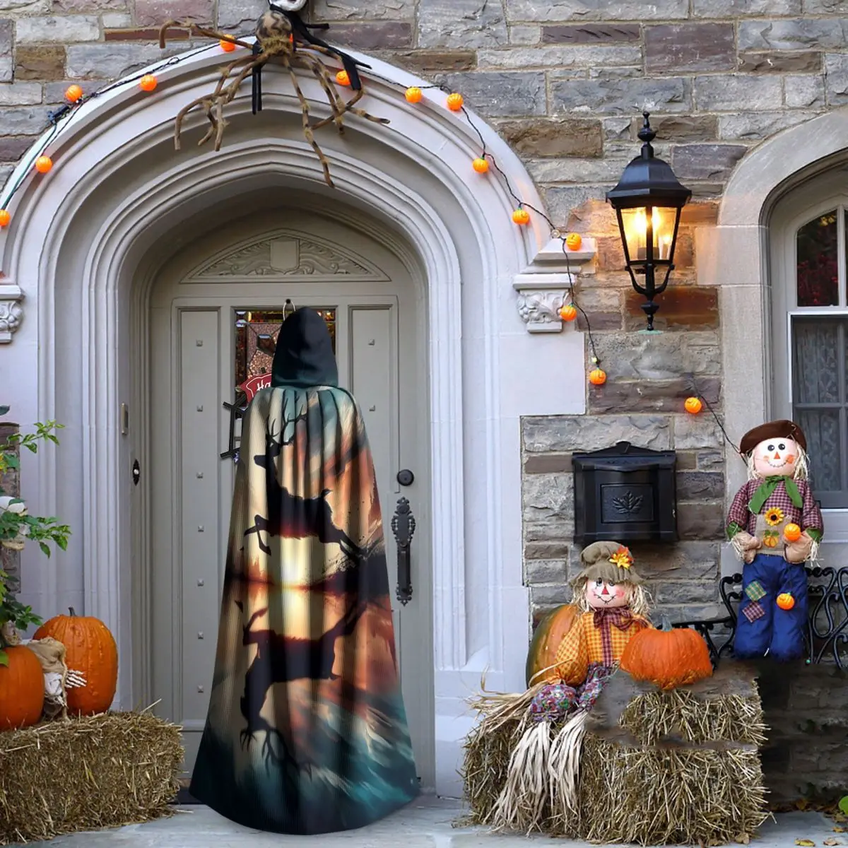 الغزلان انعكاس Ai توليد الفن طويل مقنعين عباءة الساحرة القرون الوسطى زي تأثيري كيب HalloweenParty الكبار للجنسين