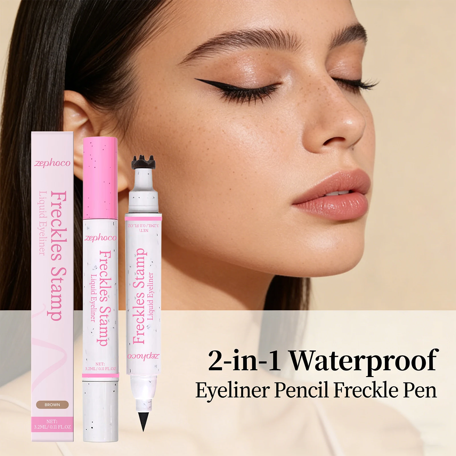 Delineador de Ojos 2 en 1 y Delineador de Pecas, Resistente al Agua y al Sudor, de Larga Duración, Sello de Pecas de Secado Rápido, Maquillaje de Ojos Natural