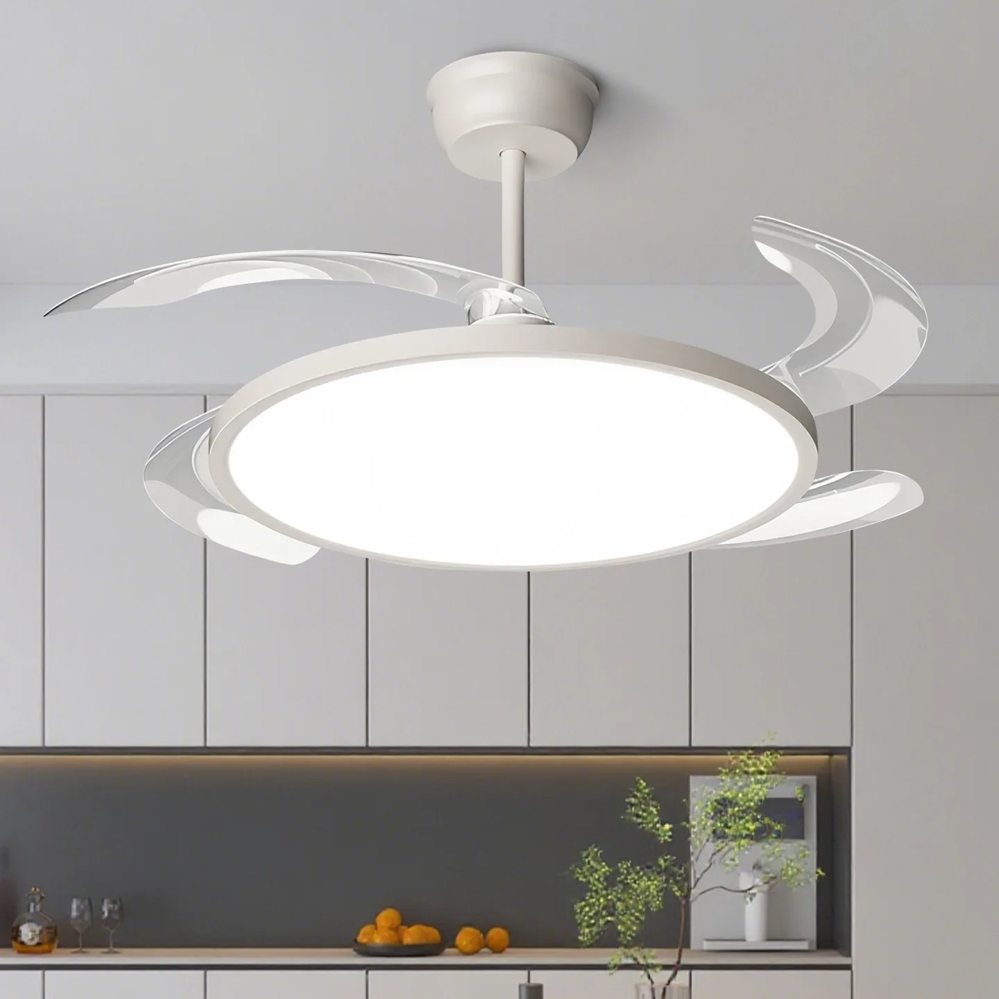 Modern Invisible Ceiling Fan with LED Light DC motor Large Air Volume Remote Control Bedroom Dining room Electric fan AC220V
