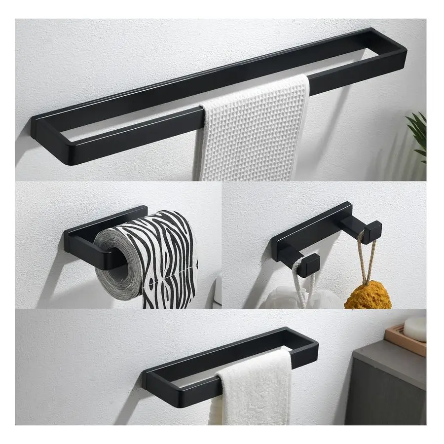 

4Piece Matte Black Bathroom Hardware Accessories Set, Bath Towel Bar Set SUS304 Stainless Steel, Round Towel Racks for Bathroom