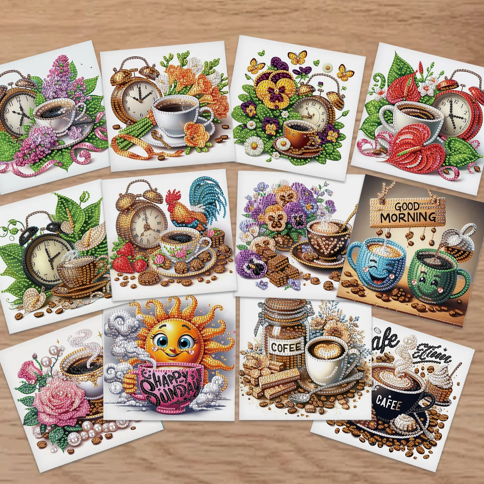 

12Pcs Diamond Art Painting Greeting card Kits for Adults,Morning coffee Greeting cards Diamond Art cards for Creative Decor Gift