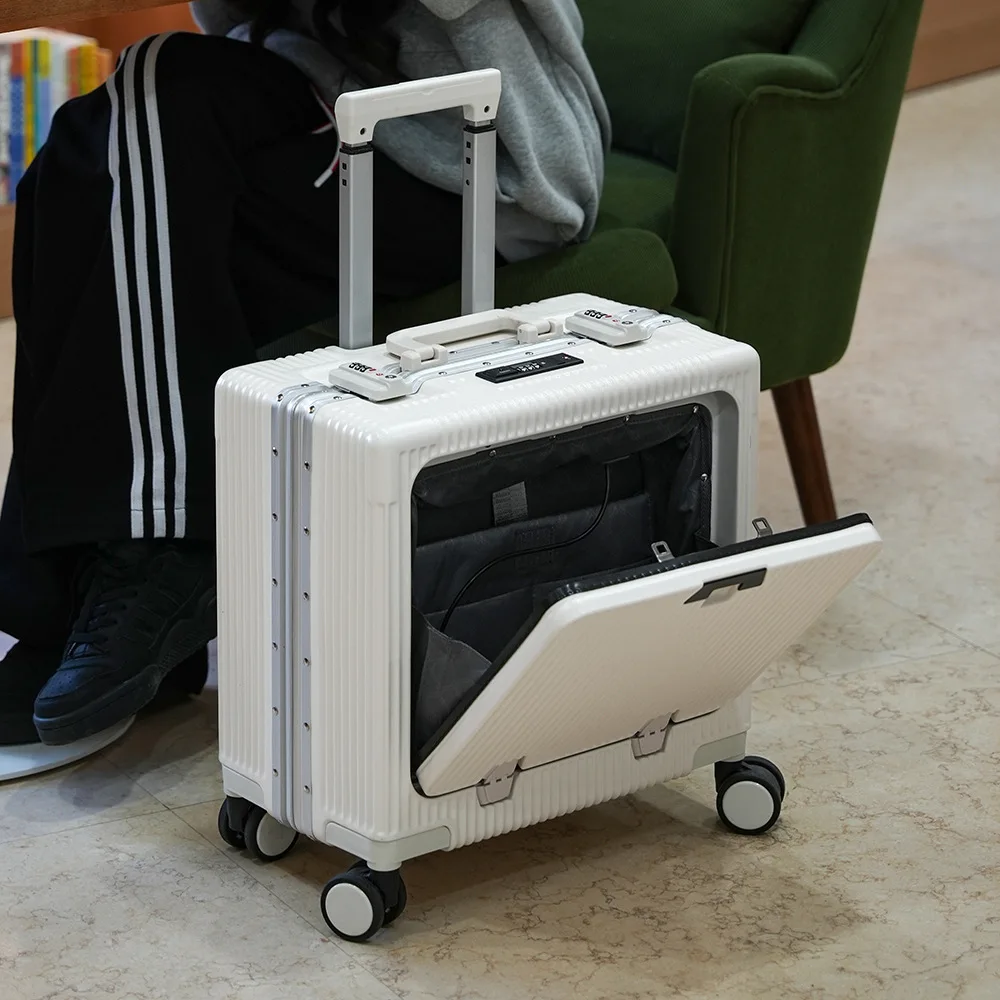 

18 inch Aluminum Frame Suitcase Female Password Trolley Case Luggage Boarding Small Lightweight Male Suitcase Trip Cabin