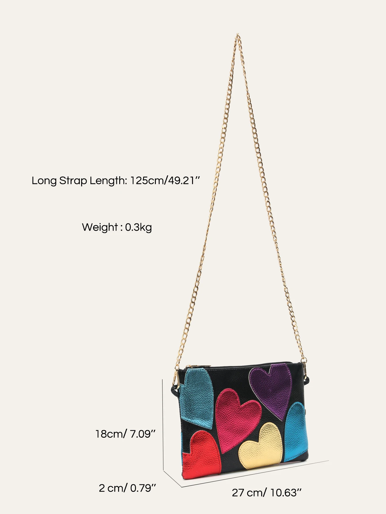 Luxury Design Colorful Metallic PU Leather Clutch Women Fashion Sweet Hearts Pattern Square Handbags Chain Crossbody Girls Purse