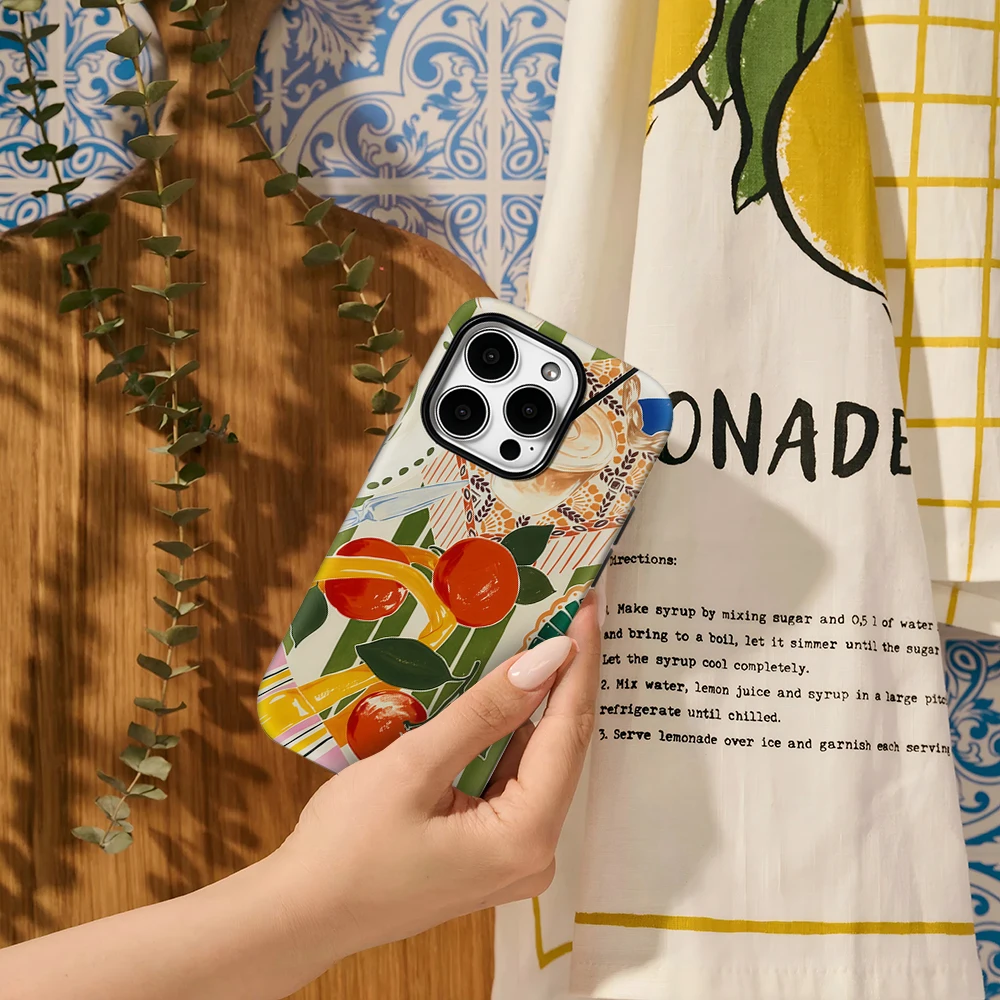 الحمضيات نزهة جراب هاتف آيفون 17AIR 16E 16 15 14 13 12 11 17 برو ماكس زائد طبقة مزدوجة الغطاء الخلفي