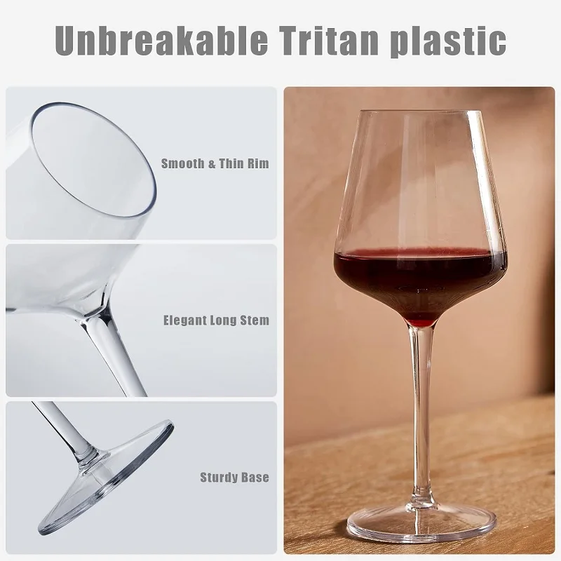 MICHLEY 2/4/6PCS Set Unbreakable Floating Plastic Wine Glass Goblet Transparent Tritan Plastic Wine Juice Drink Cup Pool Party