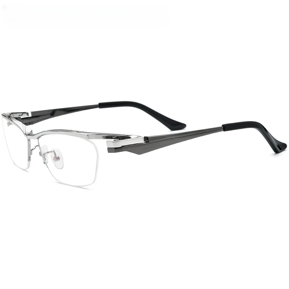 MJIEDR Business Glasses Frame Men Square Prescription Eye glasses Prue Titanium New High Quality Half Rimless Rim Clear Eyewear