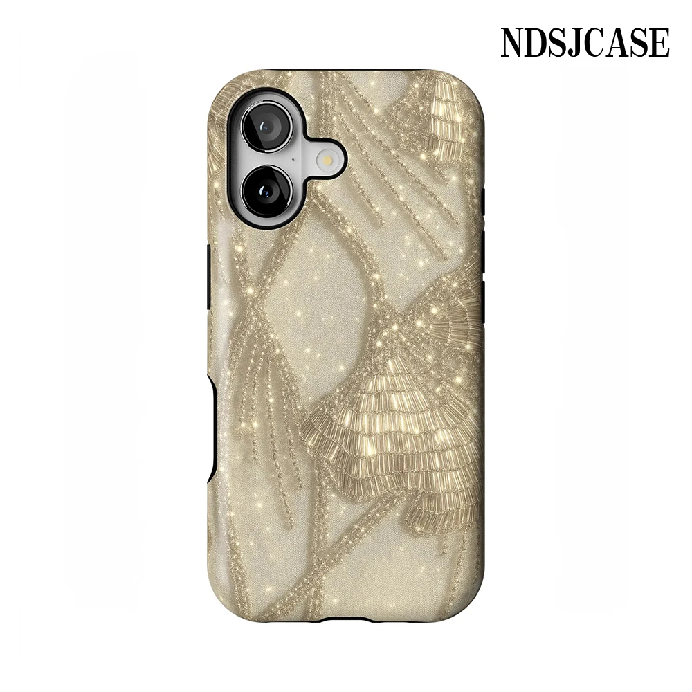 

Luxury Golden Fringe Phone Case for iPhone 17 16 15 14 13 12 11 Pro Max Air Plus Luxury Double-layer Back Cover