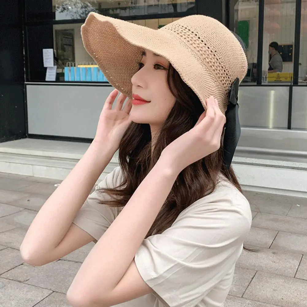 

Summer 2024 Women Sun Hat Wide Brim Empty Top Hat Foldable Beach Caps Outdoor Travel Sun Hat