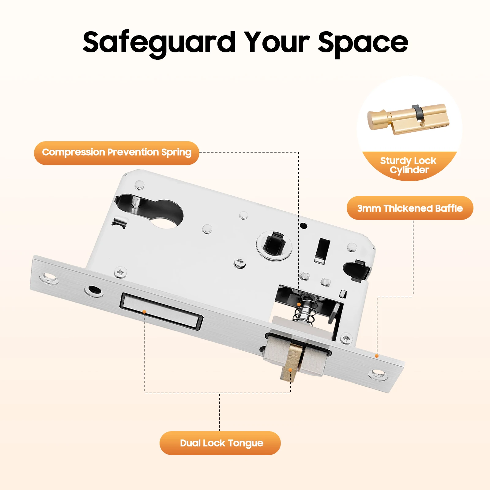 قفل بمقبض آمن من التيتانيوم باللون الأسود والذهبي مع ملحقات كاملة - 7 كخام نحاس نقي وعمود داخلي عالي القوة يناسب الخشب الصلب