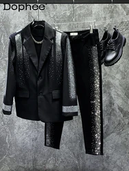 High-End Rhinestone Starry Suit Jackets New Fashion Handsome Trendy Male High Street Blazers Men's Loose Temperament Suit Jacket