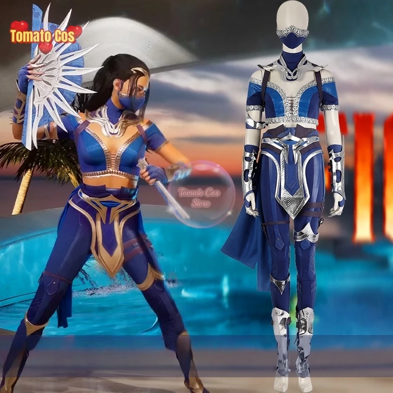 Kitana Cosplay Mortal Kombat 1 Costume Sexy Women Crop Top Pants Full Set Warrior Ninja Uniform Suit Halloween Carnival Party