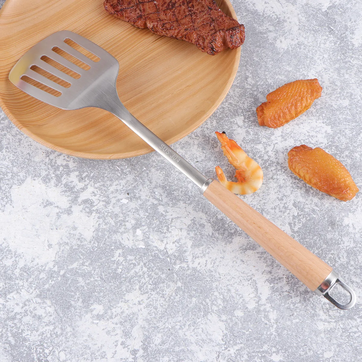 304 Stainless Steel Slotted Shovel Turner Cooking Utensil Ergonomic Handle Kitchen Fish Steak Baking Spatula Flexible Cooking