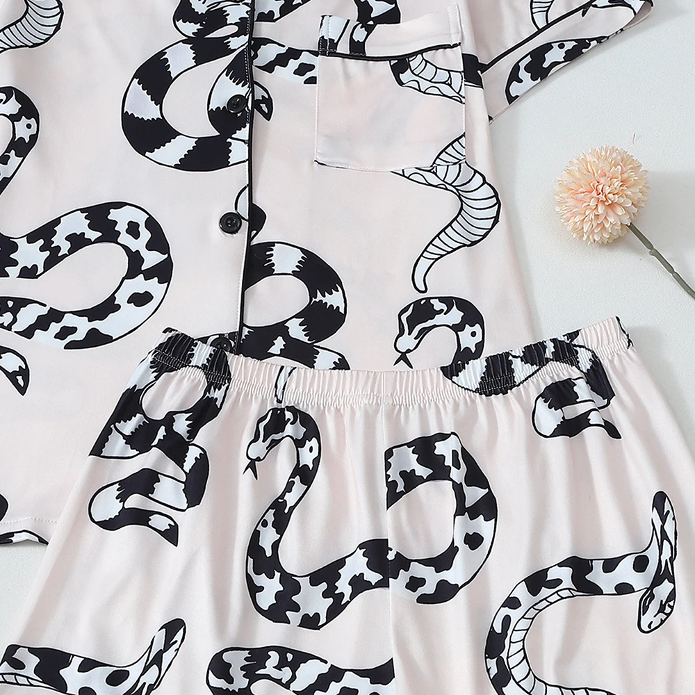 2피스 여성 여름 파자마 세트 캐주얼 가디건 밴딩 반바지 여성용 편안한 라운지웨어 재미있는 프린트 홈웨어