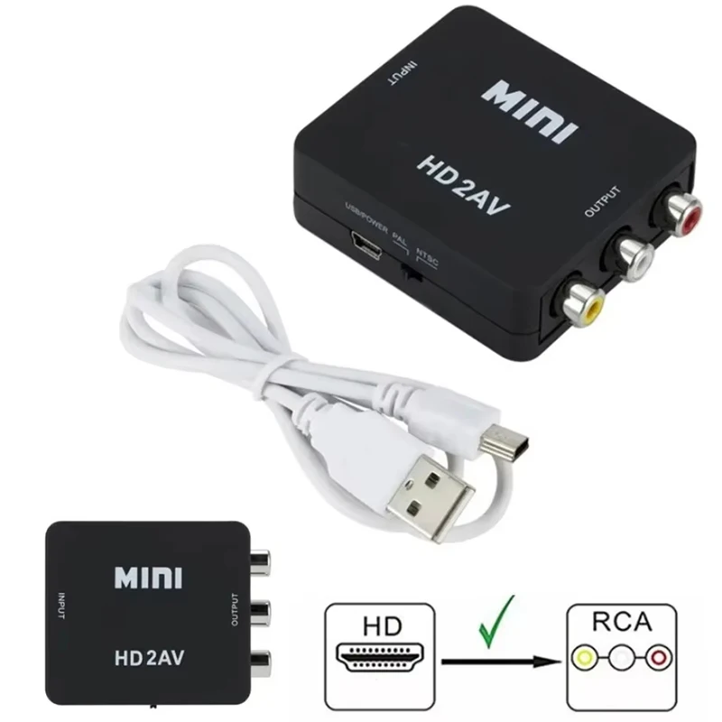 HDMI-compatible To AV Converter Yellow White Red AV Box For Camera VHS Game Console Plug And Play Portable Conversion Tool Set