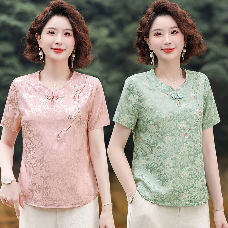 

Summer Chinese Style National Style Disc Buckle Flower Disc Shirt Short Sleeve Shirt Temperament Slimming Top