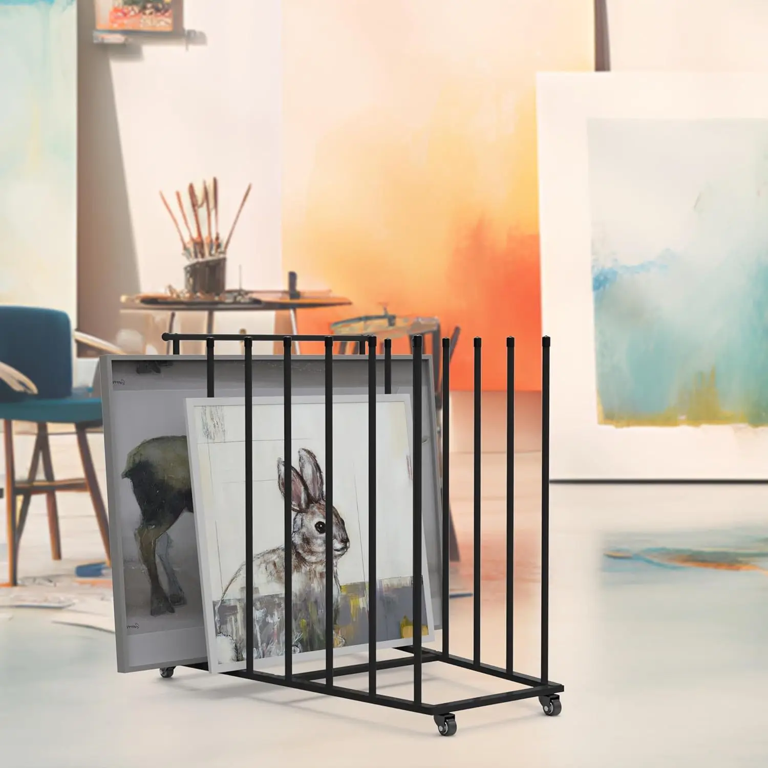 Factory direct sales indoor wrought iron drawing board storage cart, wrought iron wheeled multi-functional shelf