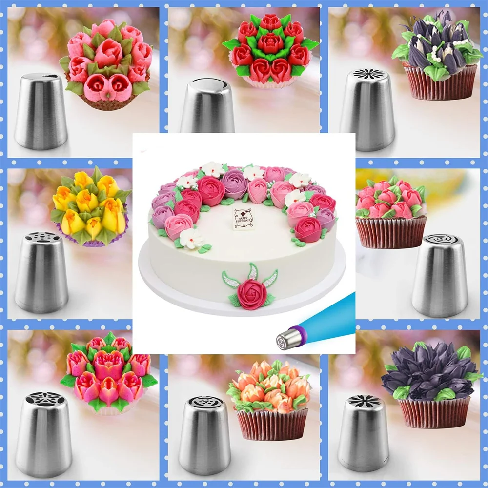 

27-piece Russian Stainless Steel Piping Bag Tip Nozzle Set - Candy Decoration Tool for Cupcakes, Cookies, Birthday Party Baking