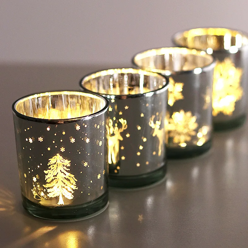 

Christmas Series Empty Candle Jars Glass Empty Cup Snowflake Candlestick Christmas Tree Candle Jars