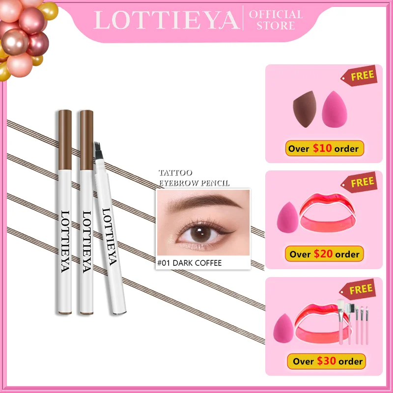 LOTTIEYA 4 Fork Tattoo Liquid Eyebrow Pen Waterproof Quick Drying Long Lasting Wild Brow Pencil Eyebrow Stencil Makeup Cosmetics