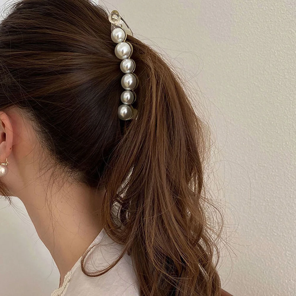 Horquillas de plástico para mujer, pinzas para el pelo con forma de plátano, cangrejo, pasador de perlas, garras para el cabello, nueva moda