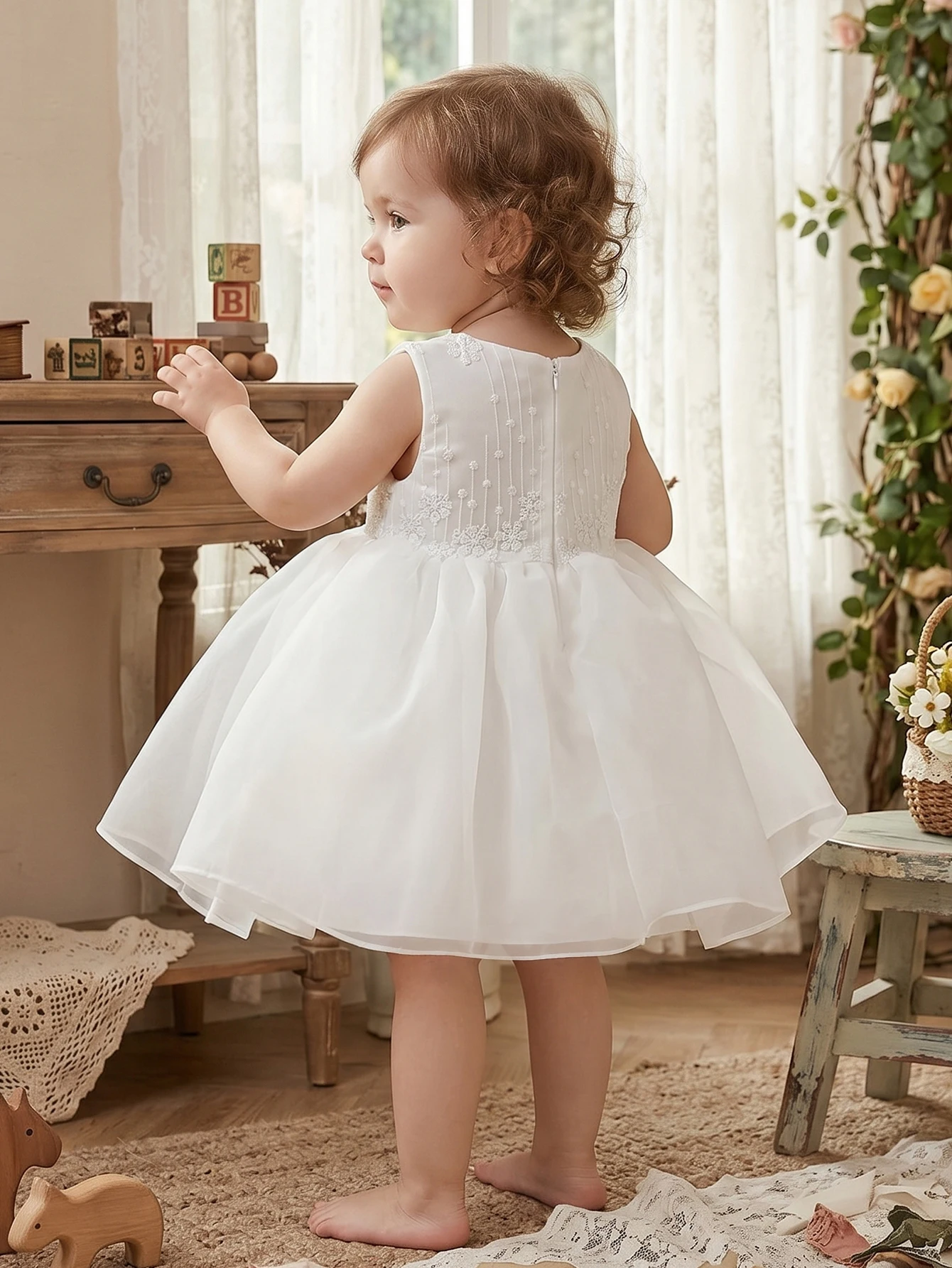 Baby Girl Partywear Dress, Girls' Cute Netted Fluffy Skirt, Birthday Party, Festival Ball, Sleeveless Princess Dress