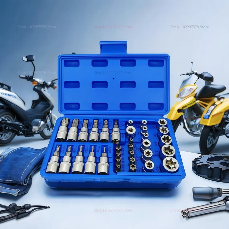 Set di bussole di trasmissione da 34 pezzi Punte a stella esterne da 3/8 5/16 pollici con custodia per il trasporto, perfette per riparazioni automobilistiche e strumenti da officina